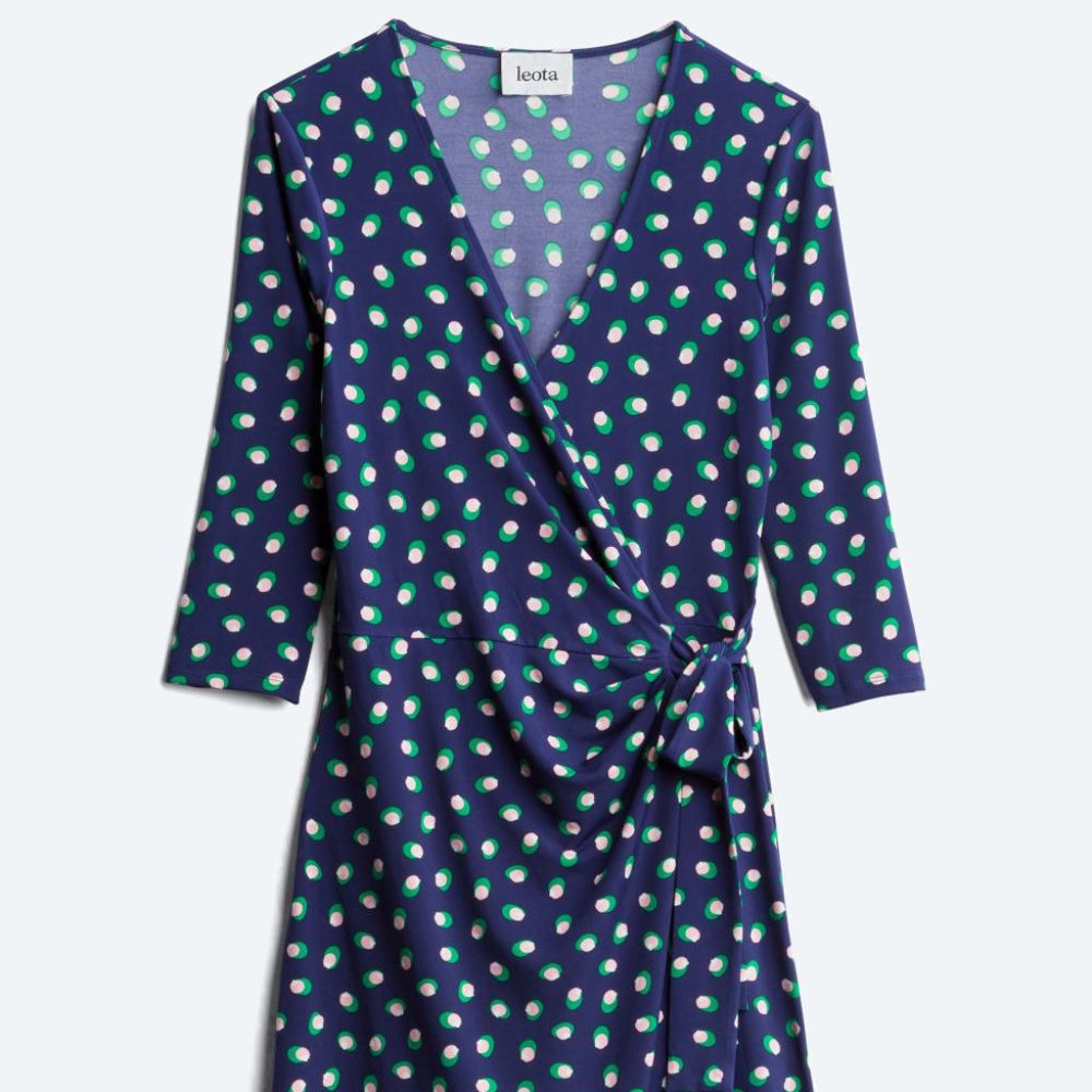 NWT! LEOTA Harley Faux Wrap Knit Dress,  Size Medium, Color - Navy.